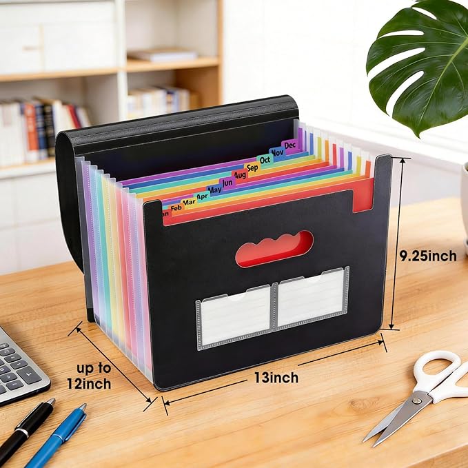 2 Pack Accordion File Organizer, 13 Pockets Expanding File Folder, Portable Paper Receipt Bill Organizer, Letter A4 Size Document Organizer with Colorful tabs, School Office Supplies