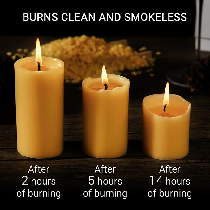 100% Pure Natural Beeswax Pillar Candles-56 Hours Long Burning Time Emergency Beeswax Candles | Organic Bees Wax for Home, Prayer, Christmas, Party | Unscented, Smokeless, Dripless 2 Pack (2×4 inch)