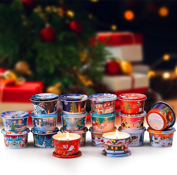 18-Pack Christmas Aromatherapy Candle Set - Travel-Size Scented Candles 2.5 oz Each | 10+ Hour Relaxing Long-Lasting Burn | Fragrant Soy Candles for Home, Gifts