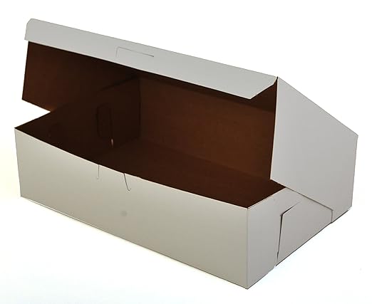 SCT 0981 Premium Clay Coated Kraft Paperboard White Non-Window Lock Corner Bakery Box, 11-in. L x 7-1/4-in. W x 3-in. H (Case of 250)
