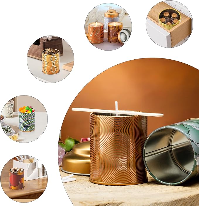 5oz Candle Tins for Making Candles - 12 Pcs Empty Candle Containers with Lids, Wicks, Wick Holders, Wick Stickers and Bottom Warning Labels(12 different pattern candle jars)