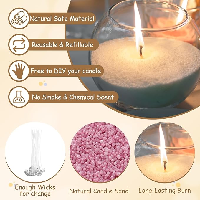 MECCANIXITY Pearled Sand Candles with 20 Pcs Wicks 7Oz / 200g Candle Beads Refillable Powder Sand Wax Making Kit for Thanksgiving Christmas Wedding Party DIY Home Crafts, Cherry Color