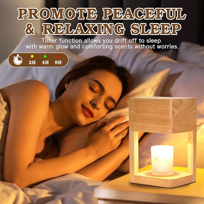 Candle Warmer Lamp Wood with Timer, Dimmable Electric Candle Lamp Warmer for Jar Candles, 2*35 Watt Bulb, Mothers Day Birthday Gifts for Women Mom, Decorative Wooden Candle Lamp for Bedroom Home Decor