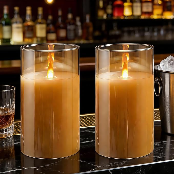 HaitanghuaRechargeable Candles, Remote Control Candles, with Remote Control, 2/4/6/8 Hour Timer Function, USB Rechargeable flameless Candles, Pillar Candles, Gold, 6 inches (2 Pack)