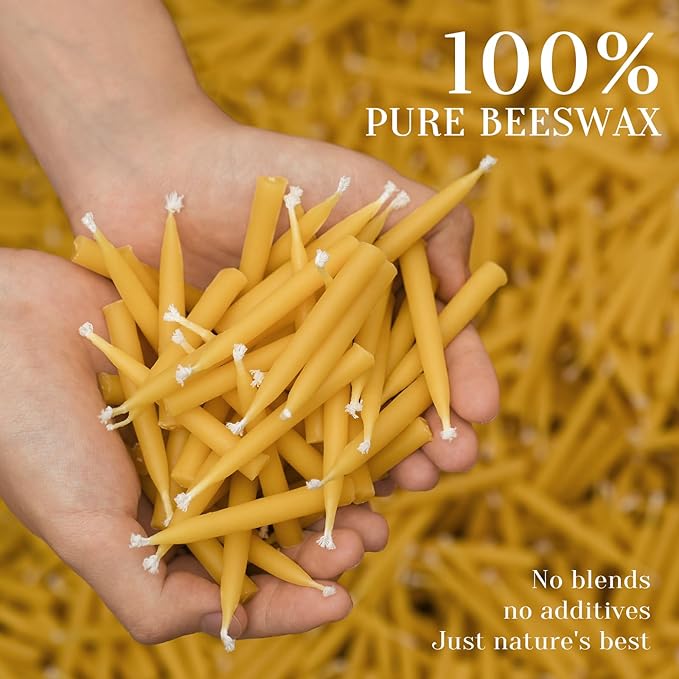 DEYBBY 20 Minute Beeswax Meditation Candles for Happiness - 24pcs Mini Beeswax Taper Candle Gift Set with 2 Small Candle Holders
