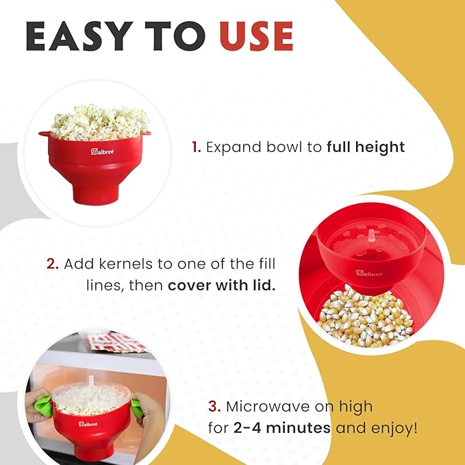 The Original Salbree Collapsible Silicone Microwave Popcorn Popper Maker Machine, Microwavable Bowl Holds 16 Cups, Uses Hot Air and Oil Always Optional - The Most Colors Available (Clear Purple)