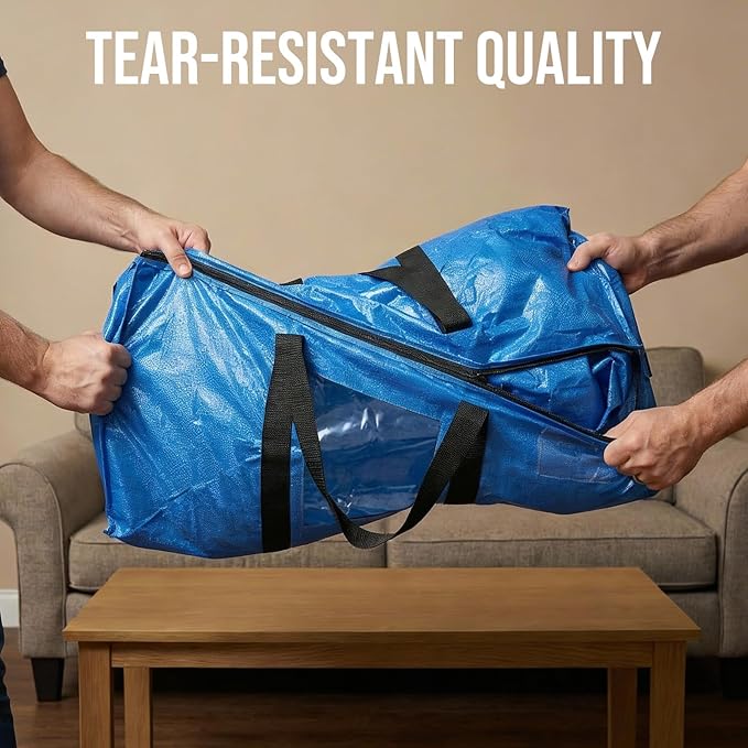 TAILI Extra Large Moving Bags, 10 Pack Blue Heavy Duty Totes for Storage with Visible Window, Wrap Around Handles, Storage Bags for Space Saving, Alternative to Moving Boxes