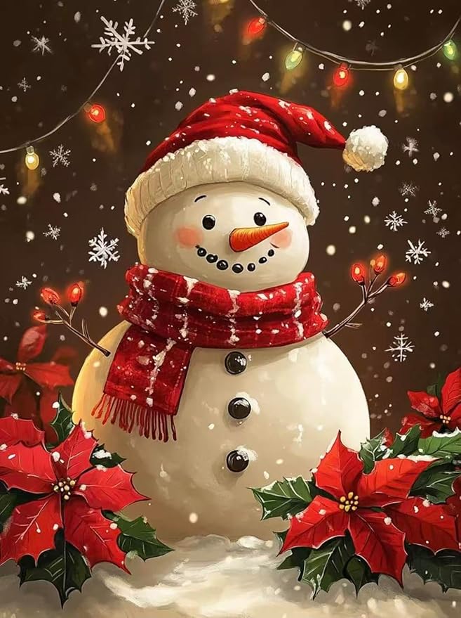 Accompany Wind 5D Christmas Diamond Painting Kits for Adults, Christmas Snowman Diamond Art Kits,Round Full Drill Dots Gem Art Crafts for Home Wall Decor Gifts 12x16 Inch
