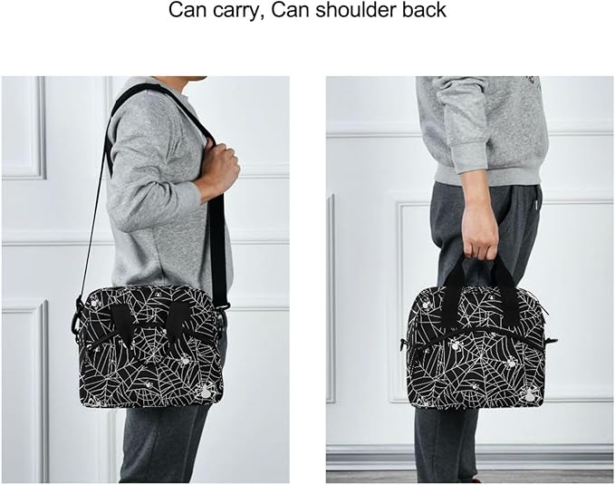CBBYY Goth Spider Web Lunch Bags for Women Men, Reusable Insulated Lunch Box, Adjustable Shoulder Straps Tote Lunch Bag for Work Picnic School