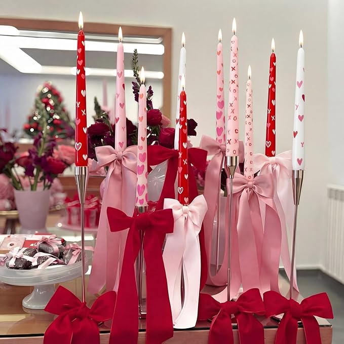 Treela 84 Pcs Galentine's Day DIY Candle Painting Kit Include 10 Inches White Pink Red Taper Candles 60 Colored Tealight Candle 12 Paint Brushes for Valentines Gifts Adult Crafts Centerpieces