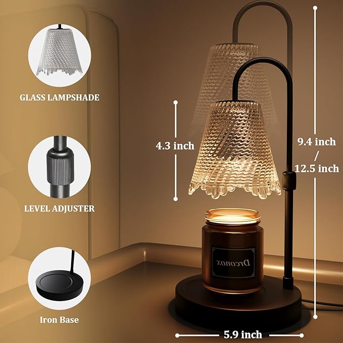 Candle Warmer Lamp with Timer Dimmable, Adjustable Height Wax Melt Warmer for Jar Candles, Birthday Gifts for Women, House Warming Gifts New Home Decor with 2 Bulbs, Black
