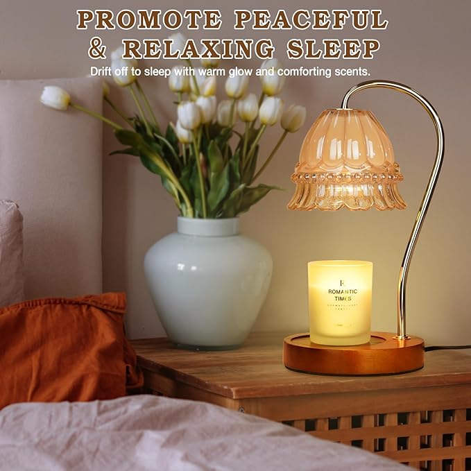 Funistree Glass Candle Warmer Lamp with Timer, Flower Candle Lamp, Birthday Gifts for Women, Mom, Female Friend, Candle Lamp Warmer Gifts, Electric Dimmable Candle Warmer, Vintage Home Decor, Amber