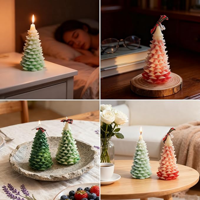 Christmas Tree Candle Molds, Resin Christmas Silicone Molds for Candles, Moldes para Velas De Navidad, Wax Candle Making Molds for DIY Chocolate, Soap