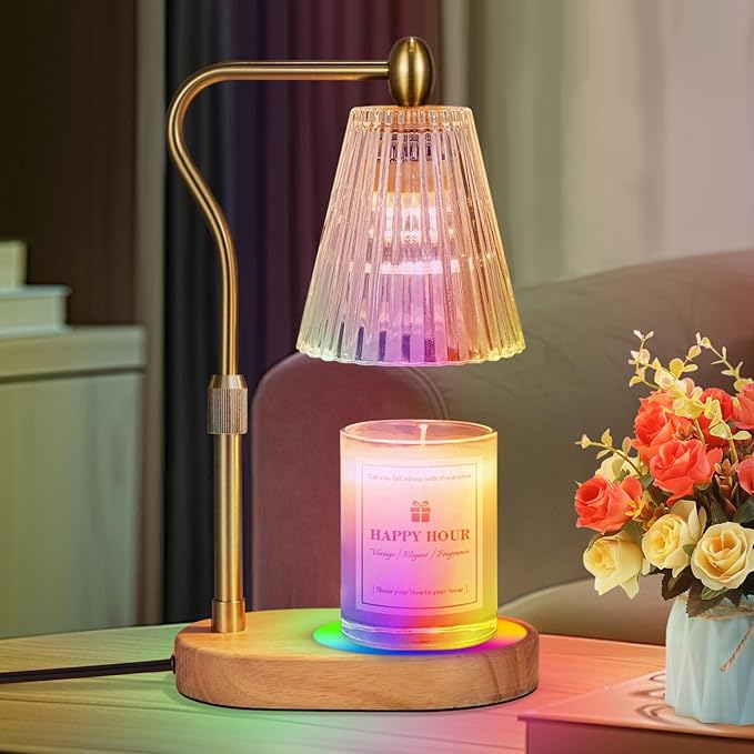 Imenlox Dimmable Candle Warmer Lamp with RGB Mode & Timer, Electric Melting Lamps for Jar Candles, Wax Melt Warmers for Home Bedroom Decor (8 Colors LED Changing)