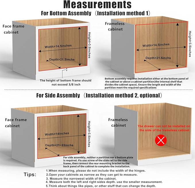 13”W x 21”D x 3”H Soft Close Slide Out Wood Drawer Organizer for Kitchen, (Cabinet Opening Width>14.5 inches for Bottom Assembly, Width= 14 inches for Side Assembly)