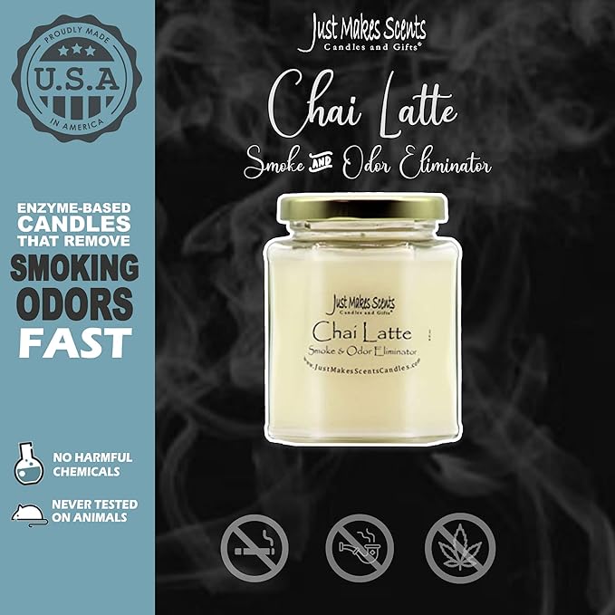 3 Pack - Chai Latte Scented Smoke and Odor Eliminator Candle - Odor Eliminating Scented Candles for Home - Neutralizes Cigarette, Food, and Pet Smells - Hand Poured in The USA