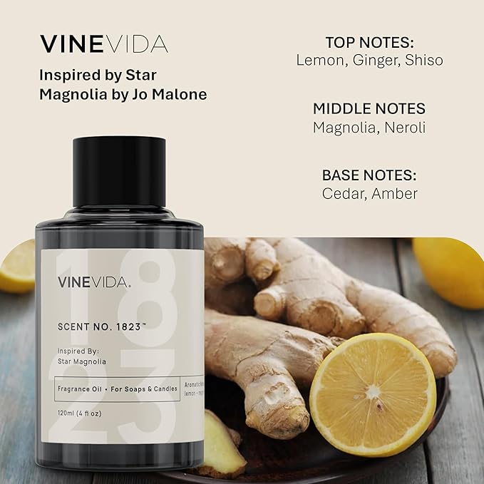 VINEVIDA [120mL] Star Magnolia Fragrance Oil for Candle Making - Natural Candle Oil Scents - Soap Making Essential Oil - Made in USA