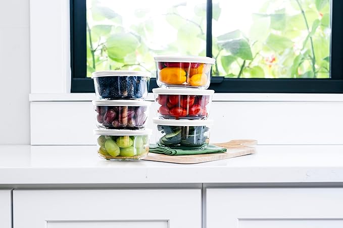 DURA LIVING 12-Piece Glass Food Storage Containers Set (6 Containers + 6 BPA-Free Lids) | 2-Cup, Leakproof | Microwave, Freezer, Oven & Dishwasher Safe | Ideal for Meal Prep & Pantry Organization