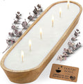 Dough Bowl Candle Co. Eucalyptus Soy Candle - 6 Wick Rustic Farmhouse Decor Odor Eliminator in Wooden Bowls, 32 Oz Wooden Dough Bowl Candle, All-Natural Gifts for Women and Men, Coffee Table Decor