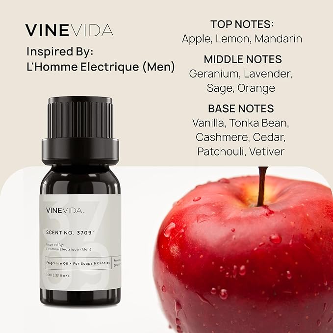 VINEVIDA [0.33 Oz] Inspired by: L'Homme Electrique (Men); Fragrance Oil for Candle Making and Soap Making - Premium Candle Scents for Soy Candles