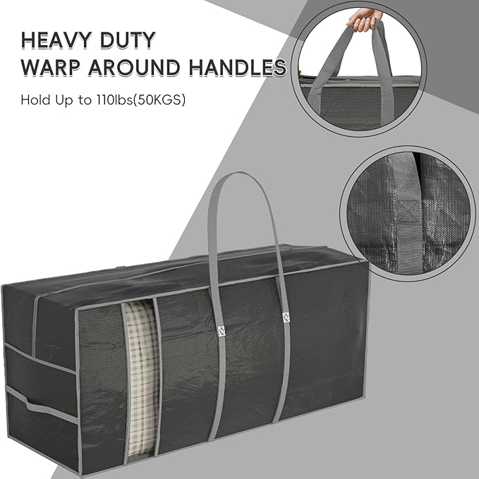 Extra Large Heavy Duty Moving Bags with Reinforced Zipper & Wide Handles, Moisture-Resistant Storage Bins Packing Cubes for Clothes, College Dorm, Travel, and Home Organization