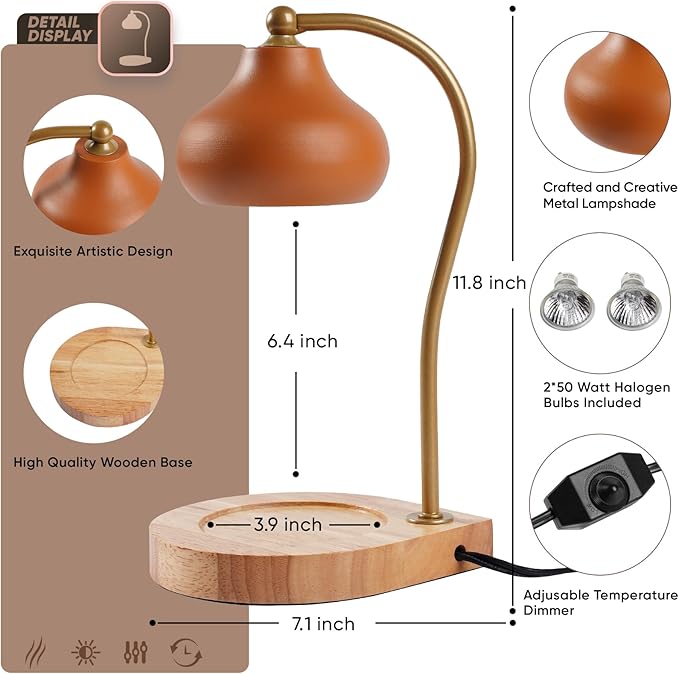 Candle Warmer Lamp,Dimmable Electric Candle Warmer Melter,Compatible with Large Jar Candles,Home Decoration Gifts for Women,Wedding,Birthday(Orange-B)
