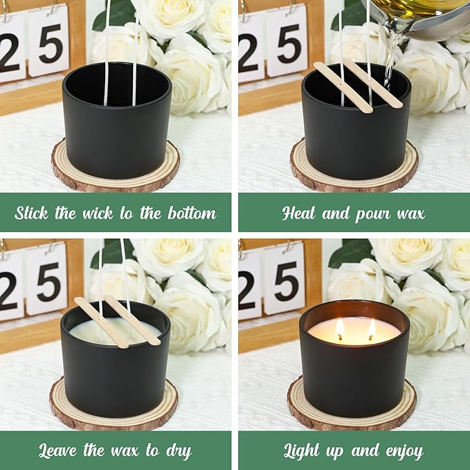 SUPMIND 12oz Candle Jars for Making Candles, 8 Pack Large Black Glass Empty Candle Jars with Bamboo Lids and Wick Kit, Multiple Wicks Wide Mouth Candle Container Bulk, Ideal for Candle Business