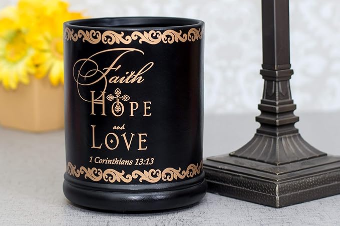 Elanze Designs Faith Hope Love Ceramic Stoneware Electric Large Jar Candle Warmer