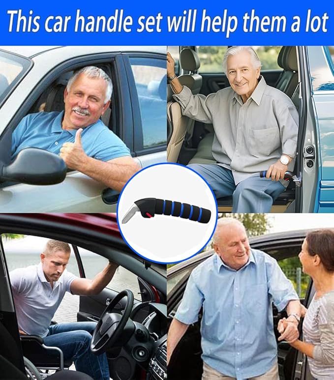 KOUNATSURI Car Handle Assist for Elderly - Car Door Handle for Elderly & Seniors & Handicap - Multifunction Car Armrest Portable Bar（2Pack Blue and Strap）