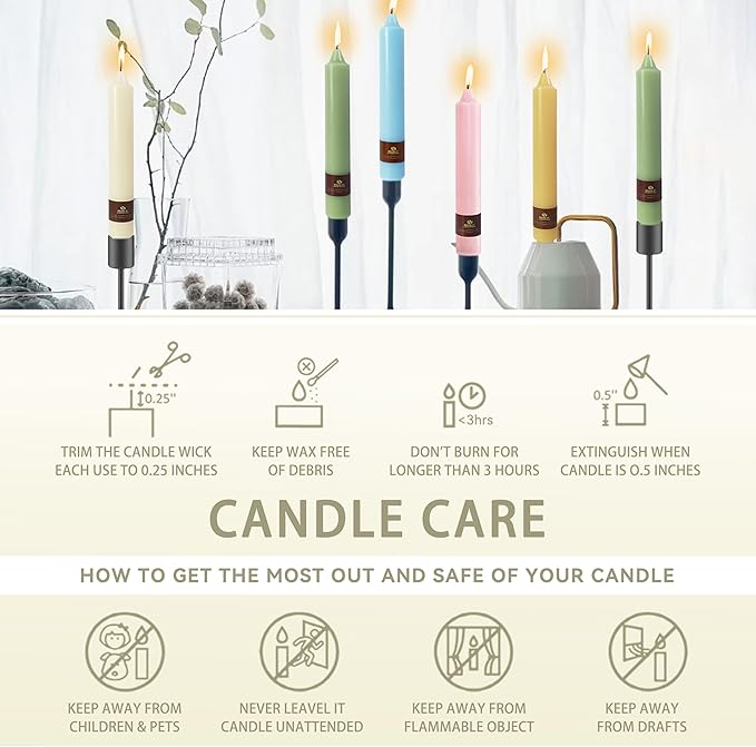 Ivory Taper Candles 9 inch - 4 Pack Fat Candle Taper Candles Dripless, Smokeless, Unscented Tall Candlesticks - Perfect for Home Decor, Weddings, and Special Occasions
