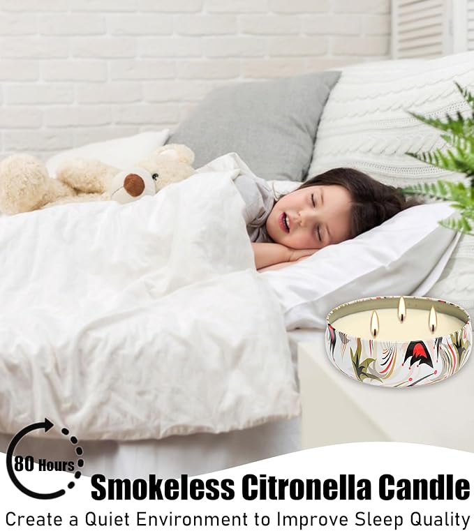 Citronella Candles Outdoor, 3 Pack 12oz Large Candle 3-Wick Natural Soy Wax Summer Scented Natural Set Soy Wax with 240-Hour Burn Time (Red)