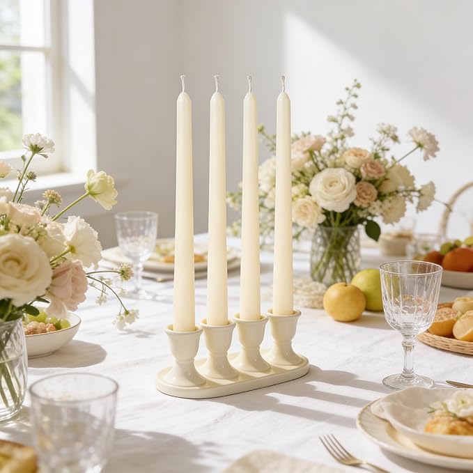 Viyffo Taper Candles, 12 Inch, 12 Pack, Ivory – Unscented, Dripless & Smokeless Design, Up to 8-Hour Burn – Tall Candlesticks for Wedding, Dinner & Home Decor
