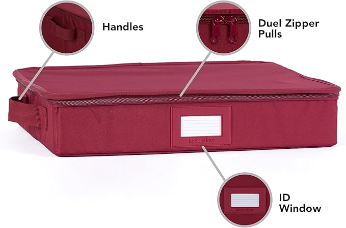 Covermates Keepsakes Zip-Top Storage Box Set, 3 Pack Heavy Duty Polyester Organizer Bins, Stackable Design, ID Window, Reinforced Handles, Closet Home Storage, Scarlett Red