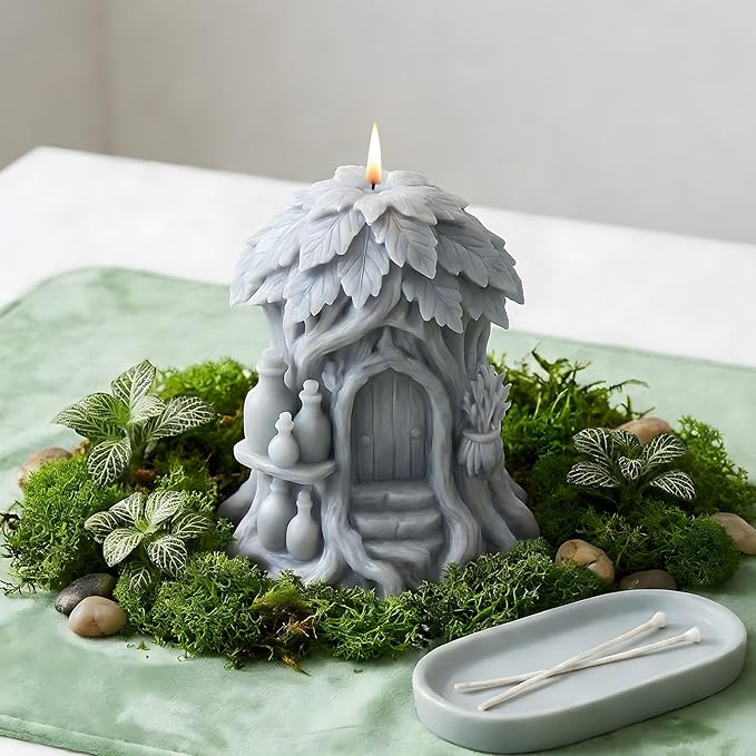XIAOSHUI 3D Fairy Forest House Candle Molds Tree House Candle Silicone Mold for Candles Making Resin Casting Aromatherapy Candles Gypsum Craft Home Decorate