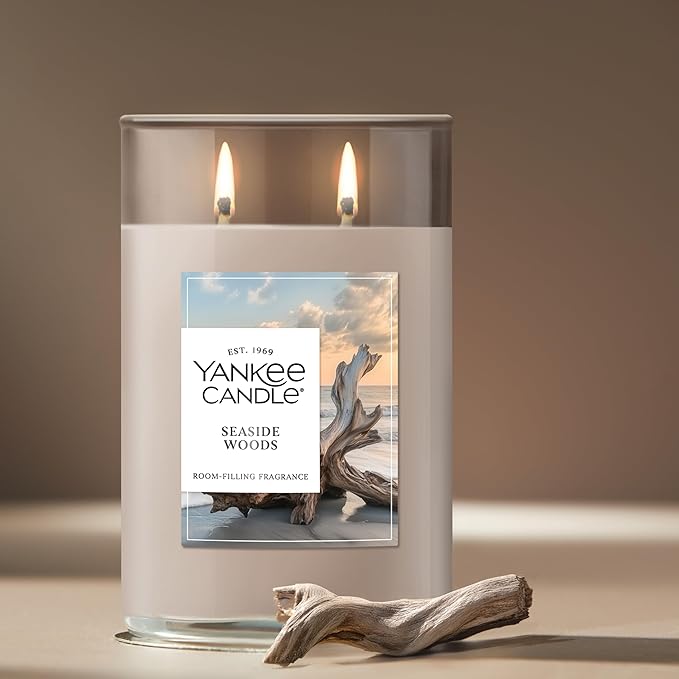 Yankee Candle Large Tumbler Scented Candle with up to 80 Hour Burn Time, Premium Plant Wax Blend for Consistent Burn, 20 oz Tumbler Candle with Room Filling Fragrance, Seaside Woods