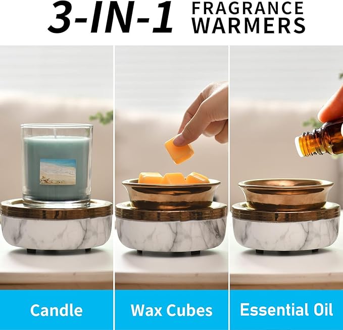 mocosa Ceramic Wax Melt Warmer 3-in-1 Candle Warmer Electric Wax Warmer for Scented Wax Melter Burner for Home,Office, for Mom Women（White）