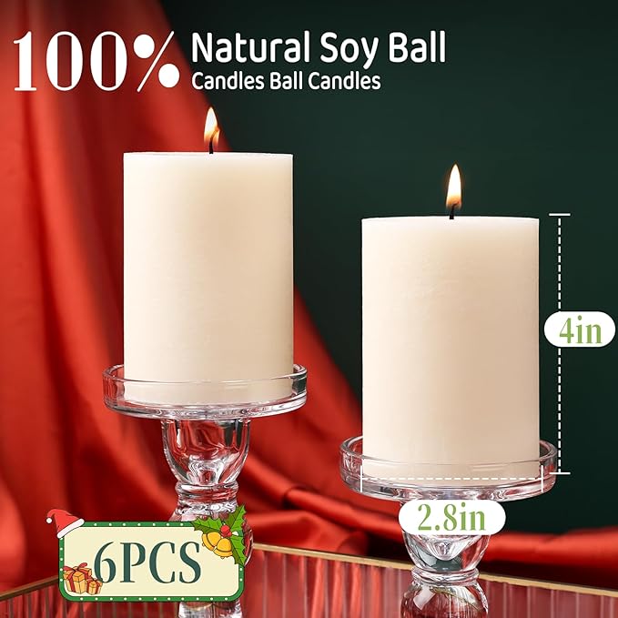 6 Pack Soy White Pillar Candles,Natural Soybean Pillar Candles,330 H Long Burning,2.8x4in Non-Toxic,Unscented,Dripless and Smokeless Rustic Hand-Poured Candles Dinner Table,for Wedding,Home