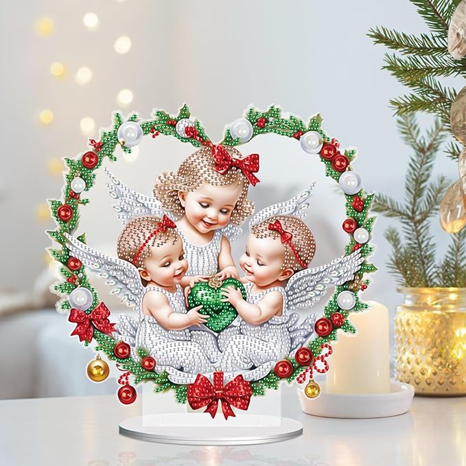 5D Diamond Art Painting Ornament Kits Christmas Angel, DIY Diamond Art Painting Desktop Ornament, Special Shaped Crystal Rhinestone Diamond Art Table Top Home Office Christmas Decor (24x23.6cm)