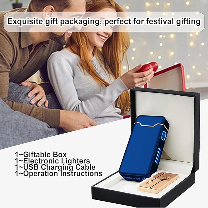 Plasma Rechargeable Electric Lighter with LED Battery Indicator Strong Flame, USB Convenient Charging, Windproof Lighter Outdoor（B-Blue）