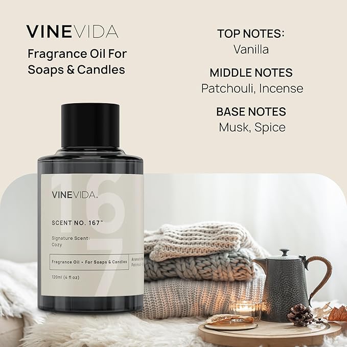 VINEVIDA [4 oz] Cozy; Fragrance Oil for Candle Making and Soap Making - Premium Candle Scents for Soy Candles
