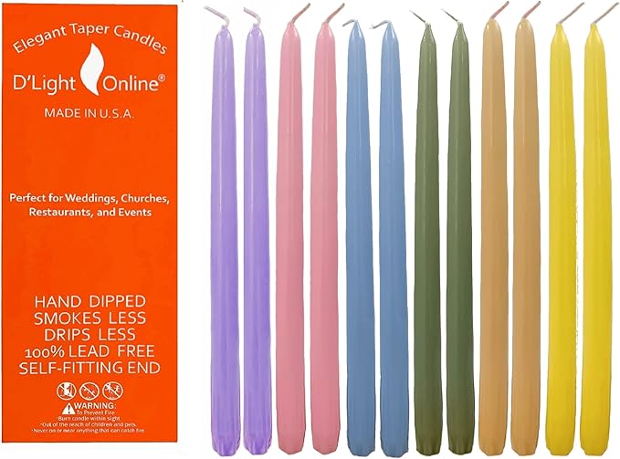 D'light Online Elegant 10" Seasonal Spring Pastel Taper Candles Premium Quality, Hand-Dipped Tapered Candles, Dripless and Smokeless for Easter, Dinner, Party, Wedding - Set of 12 (10 Inch, Unicorn)