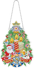 Christmas Tree Diamond Art Hanging Signs with LED Light String DIY Santa Claus Diamond Dots Painting Wreaths Hanging Ornaments Special Shaped Crystal by Number Mosaic Kits Porch Home Wall Door Decor