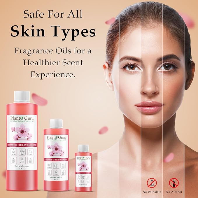 Japanese Cherry Blossom Fragrance Oil 4 fl. oz. Scented Oil for DIY Soap Making, Candles, Bath Bombs, Body Butters. Used in Aromatherapy Diffusers, Burners and Warmers. Add to Lotions and Creams.