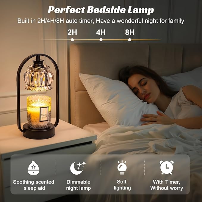 Candle Warmer Lamp, Electric Light with Timer Dimmer Clear Flower Shape Wax Melt Warmer for Birthday, Mothers Day, House Warming Gift (Includes 2 Bulbs)