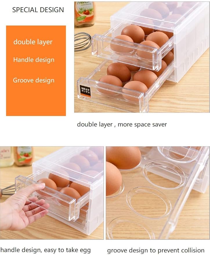 Ucarso 24 Grid Drawer Type Egg Storage Box Kitchen Tray Refrigerator Container Plastic Case Fresh Organizer