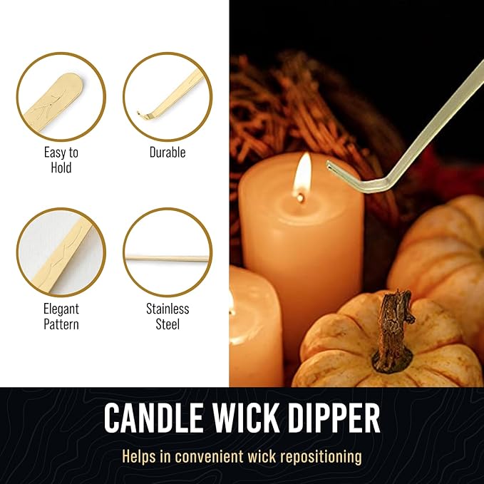 Craft911 Elegant 3-in-1 Golden Candle Care Kit: Wick Trimmer, Snuffer, Dipper for Candle Enthusiasts