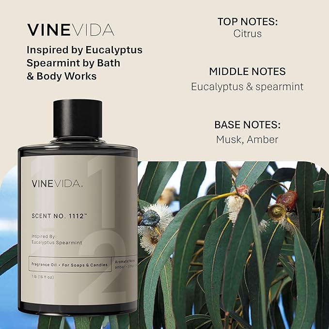 VINEVIDA [16oz] Eucalyptus Spearmint Fragrance Oil for Candle Making and Soap Making - Premium Candle Scents for Soy Candles