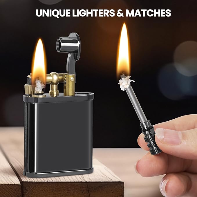 CHOICEDC Vintage Trench Lighter, Permanent Match, Cool Pipe Lighter, Unique Metal Lighters, Antique Kerosene Lighters Fluid Refillable, Reusable Waterproof Forever Matches, Classic Gift for Men,Black