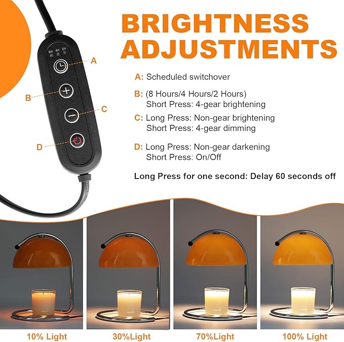 Modern Metal Candle Warmer lamp, Compatible with Yankee Candle Large Jar, with Timer Warmer Candle Lamp, Suitable for Melting and Heating Jam Candles in Small and Large Jars (Orange)