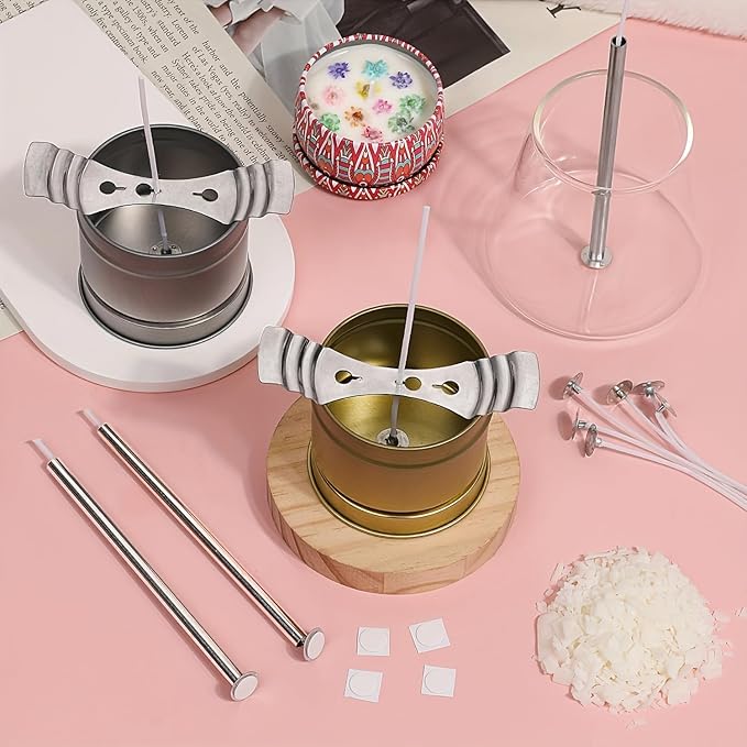Candle Wicks for Candles Making,Including Melting Pot,2 Types Candle Wick,Wick Stickers,Wick Holders,Wick Placing Tube,All-in-One Starter Set for DIY Soy, Beeswax, Paraffin Candles